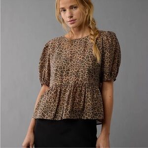 American Eagle Outfitters Brown Leopard Print Blouse
